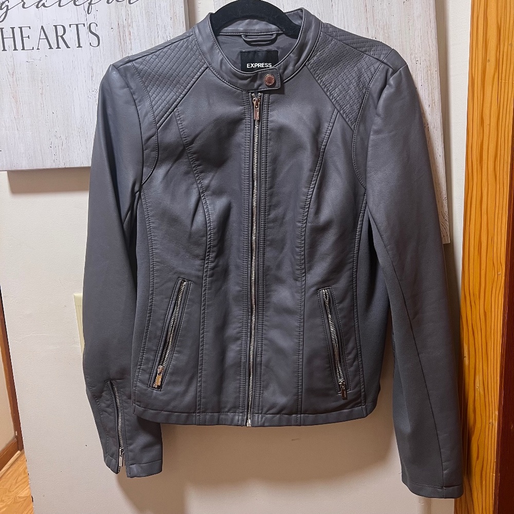 Express Faux Leather Grey Jacket w pockets NWOT | size Medium